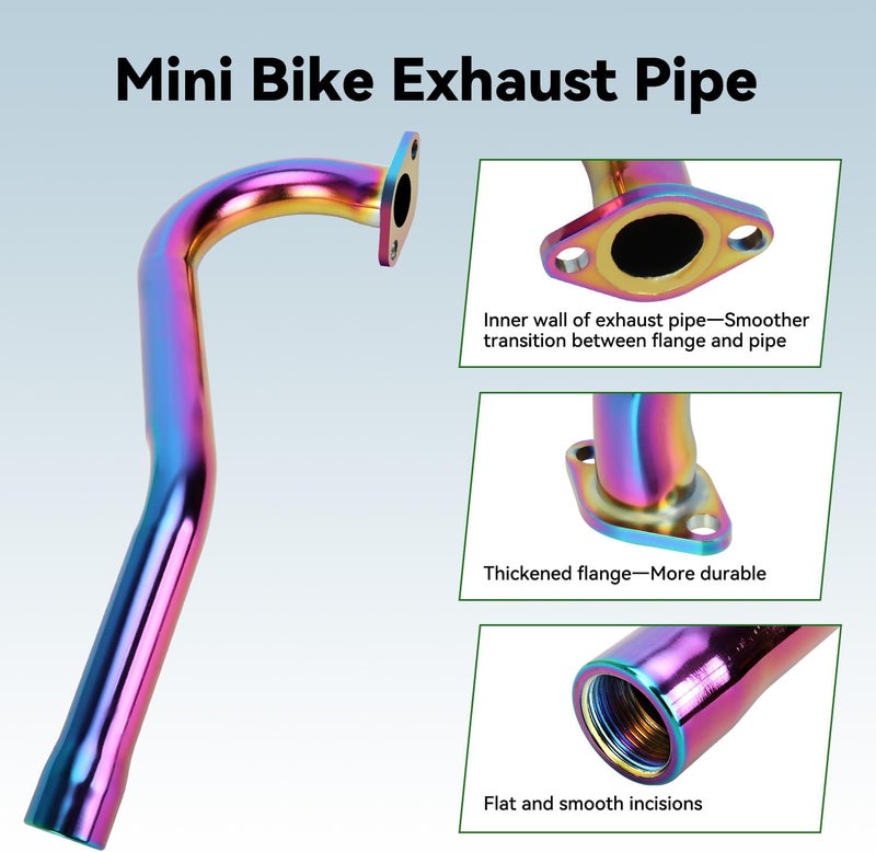 XIKOBY CT100U Exhaust Header Pipe Kit Compatible with Mini Bike GMB100 Coleman Massimo MB100 Rascal Lite Predator 79cc 98cc 99cc 3.0HP 154F Engine Parts Colorful - Image 2